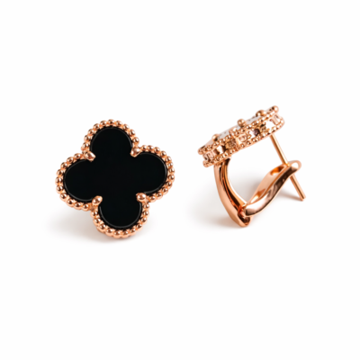 СЕРЕЖКИ ЧОРНИЙ КЛЕВЕР В РОЖЕВОМУ ЗОЛОТІ