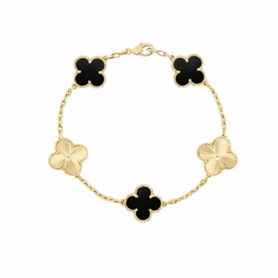 БРАСЛЕТ ЧОРНИЙ КЛЕВЕР 5 КВІТОЧОК ЛИМОННЕ ЗОЛОТО