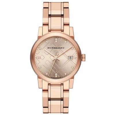 годинник Burberry BU9126 rose gold діаманти на циферблаті 34 мм