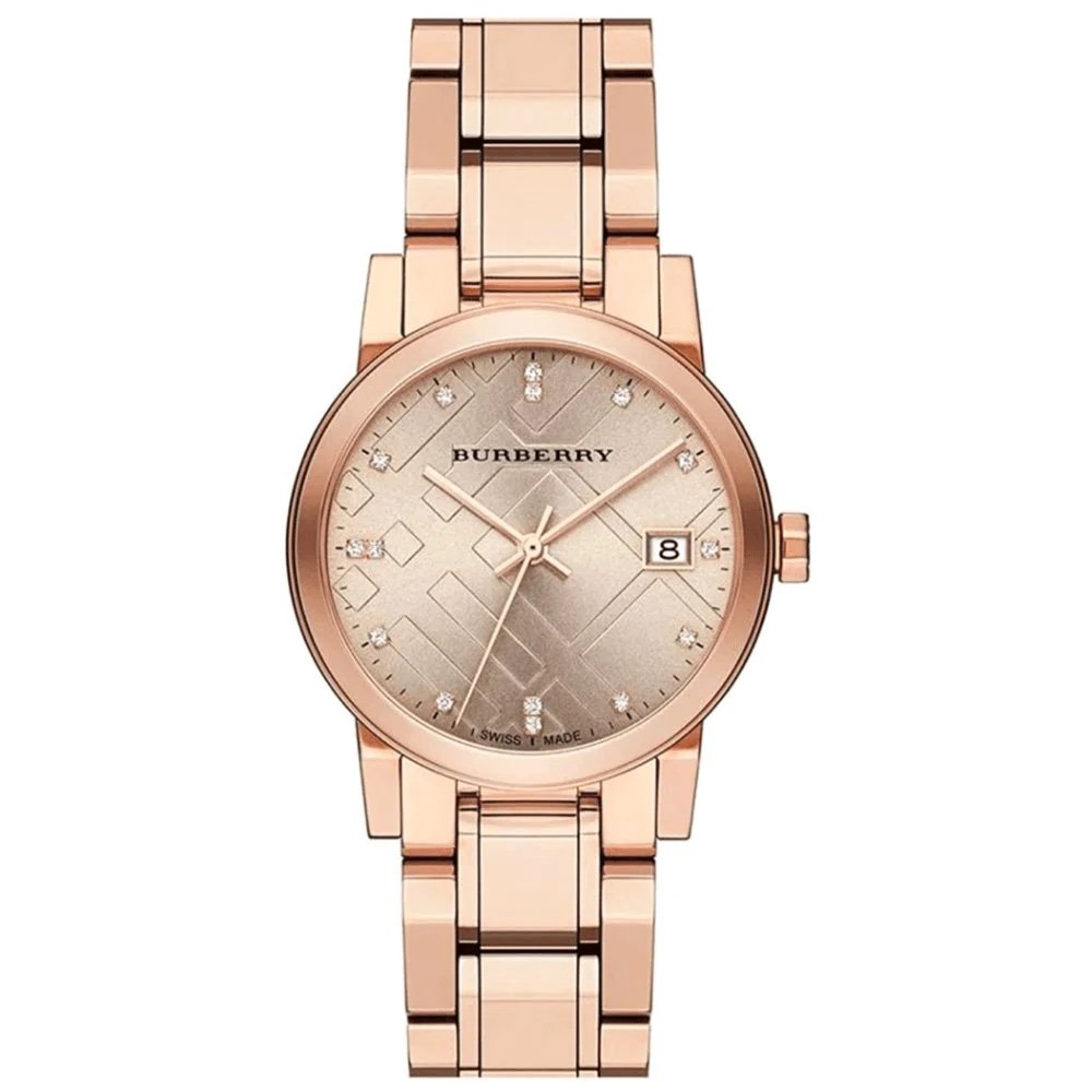 годинник Burberry BU9126 rose gold діаманти на циферблаті 34 мм