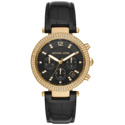 годинник Michael Kors Parker MK6984 чорний циферблат золотистий корпус кристали Swarovski 39 мм