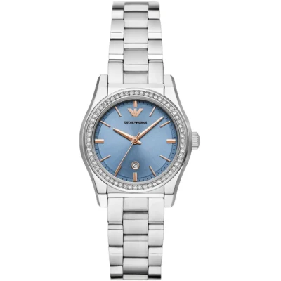 годинник Emporio Armani AR11593 сріблястий блакитний циферблат кристали 32 мм