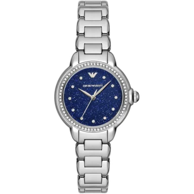 годинник Emporio Armani AR11630 сріблястий синій циферблат з кристалами 32 мм