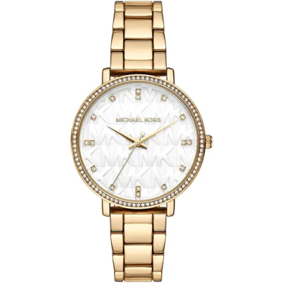 годинник Michael Kors MK4666 золотистий білий циферблат монограма MK 33 мм