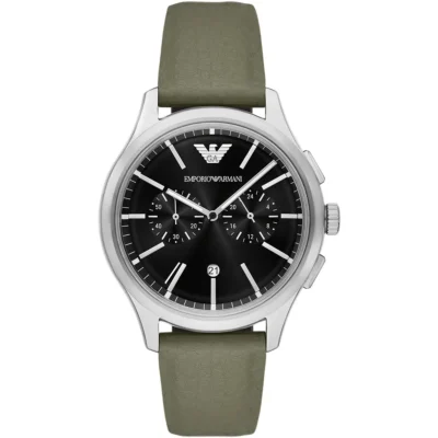 годинник Emporio Armani AR11693 чорний циферблат зелений шкіряний ремінець 42 мм