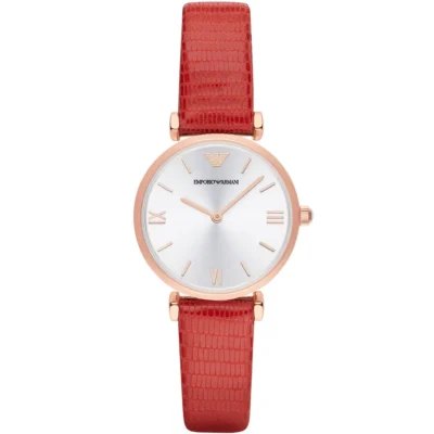 годинник Emporio Armani AR1876 червоний шкіряний ремінець сріблястий циферблат 32 мм