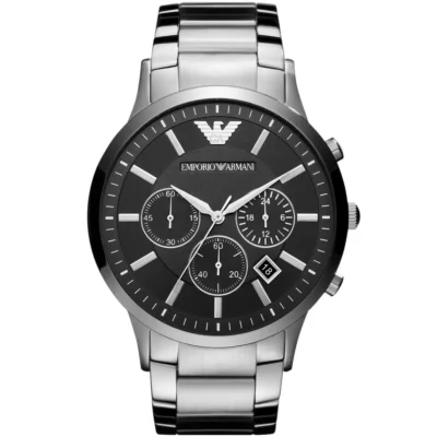годинник Emporio Armani AR2460 сріблястий чорний циферблат хронограф 47 мм