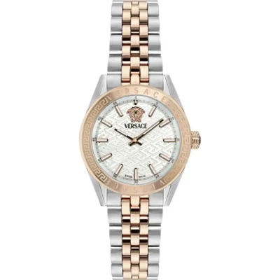 жіночий годинник Versace V-Code VE8I00624 36 мм сріблястий з рожевим золотом